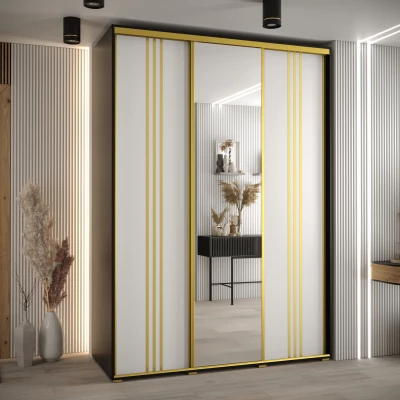 Šatní skříň YVONA 7 - 180/60 cm, černá / bílá / zlatá