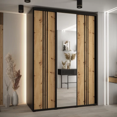 Šatní skříň YVONA 7 - 180/60 cm, černá / dub artisan / černá