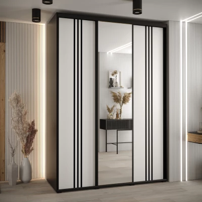 Šatní skříň YVONA 7 - 180/60 cm, černá / bílá / černá