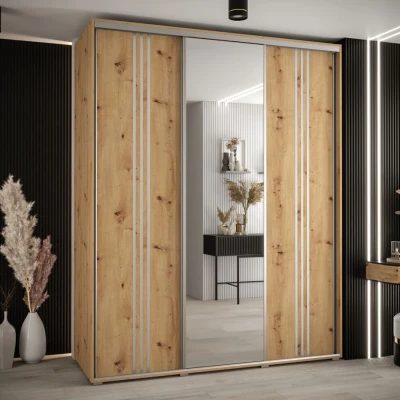 Šatní skříň YVONA 7 - 190/60 cm, dub artisan / stříbrná