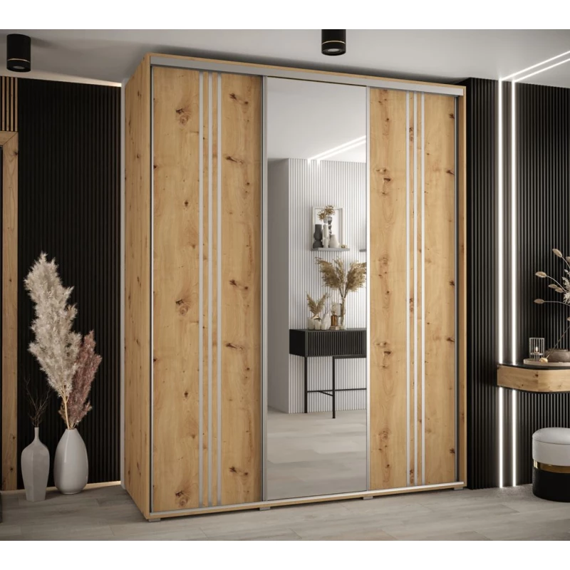 Šatní skříň YVONA 7 - 190/60 cm, dub artisan / stříbrná