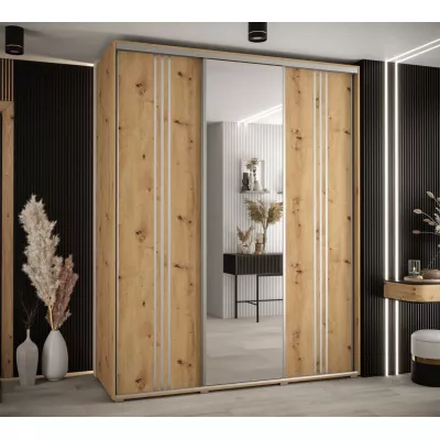 Šatní skříň YVONA 7 - 190/60 cm, dub artisan / stříbrná