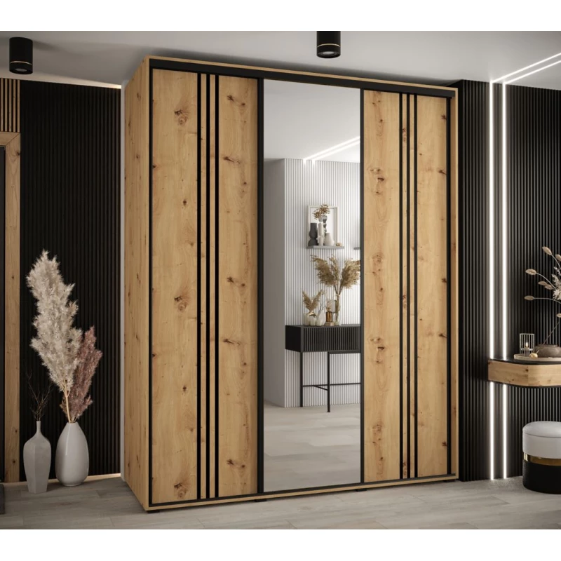 Šatní skříň YVONA 7 - 190/60 cm, dub artisan / černá