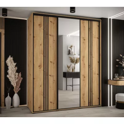 Šatní skříň YVONA 7 - 190/60 cm, dub artisan / černá