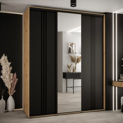 Šatní skříň YVONA 7 - 190/60 cm, dub artisan / černá / černá