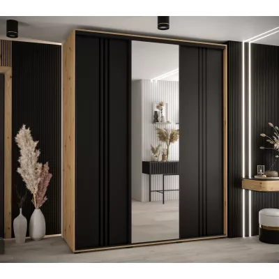 Šatní skříň YVONA 7 - 190/60 cm, dub artisan / černá / černá