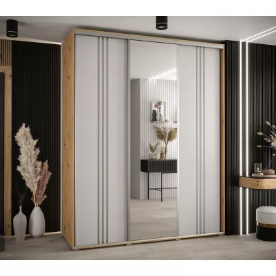 Šatní skříň YVONA 7 - 190/60 cm, dub artisan / bílá / stříbrná