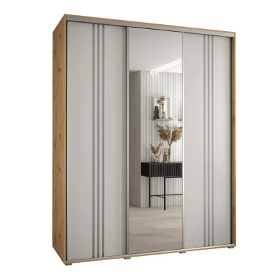 Šatní skříň YVONA 7 - 190/60 cm, dub artisan / bílá / stříbrná