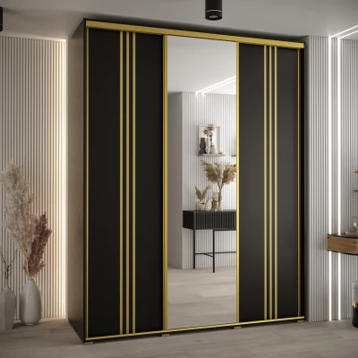 Šatní skříň YVONA 7 - 190/60 cm, černá / zlatá