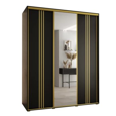 Šatní skříň YVONA 7 - 190/60 cm, černá / zlatá