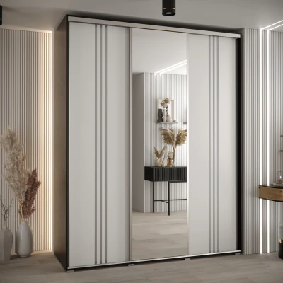 Šatní skříň YVONA 7 - 190/60 cm, černá / bílá / stříbrná