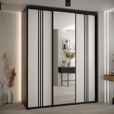 Šatní skříň YVONA 7 - 190/60 cm, černá / bílá / černá