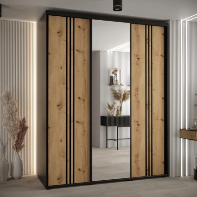 Šatní skříň YVONA 7 - 190/60 cm, černá / dub artisan / černá