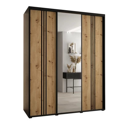 Šatní skříň YVONA 7 - 190/60 cm, černá / dub artisan / černá