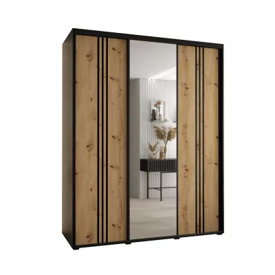 Šatní skříň YVONA 7 - 190/60 cm, černá / dub artisan / černá