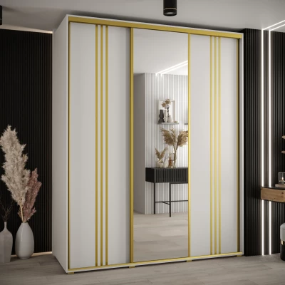 Šatní skříň YVONA 7 - 190/60 cm, bílá / zlatá