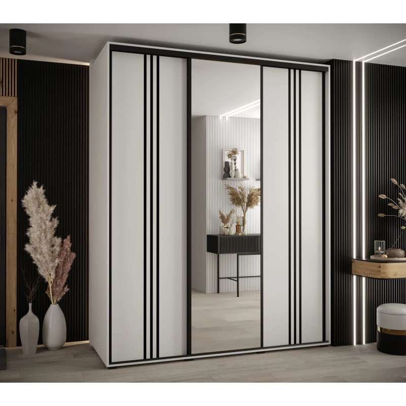 Šatní skříň YVONA 7 - 190/60 cm, bílá / černá