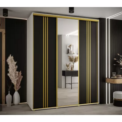 Šatní skříň YVONA 7 - 190/60 cm, bílá / černá / zlatá