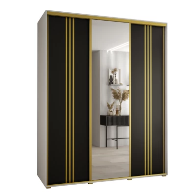 Šatní skříň YVONA 7 - 190/60 cm, bílá / černá / zlatá