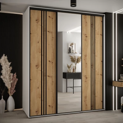 Šatní skříň YVONA 7 - 190/60 cm, bílá / dub artisan / černá