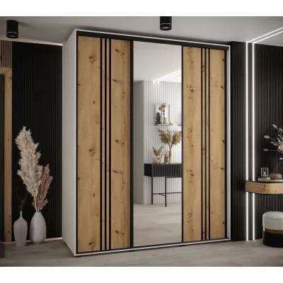 Šatní skříň YVONA 7 - 190/60 cm, bílá / dub artisan / černá