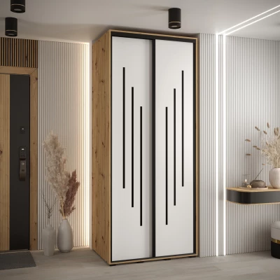 Šatní skříň YVONA 8 - 100/60 cm, dub artisan / bílá / černá