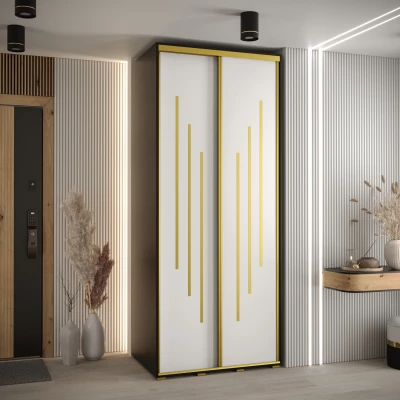 Šatní skříň YVONA 8 - 100/60 cm, černá / bílá / zlatá