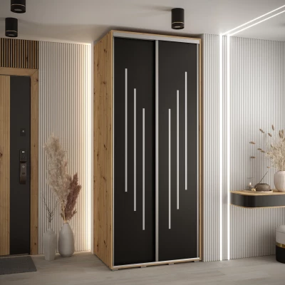 Šatní skříň YVONA 8 - 110/60 cm, dub artisan / černá / stříbrná