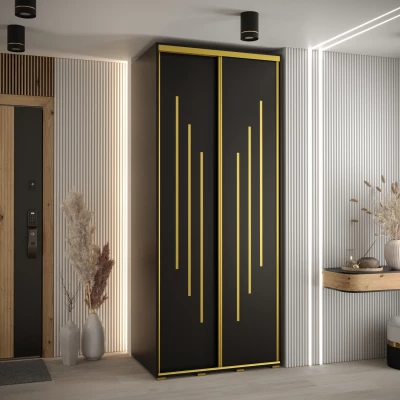 Šatní skříň YVONA 8 - 110/60 cm, černá / zlatá