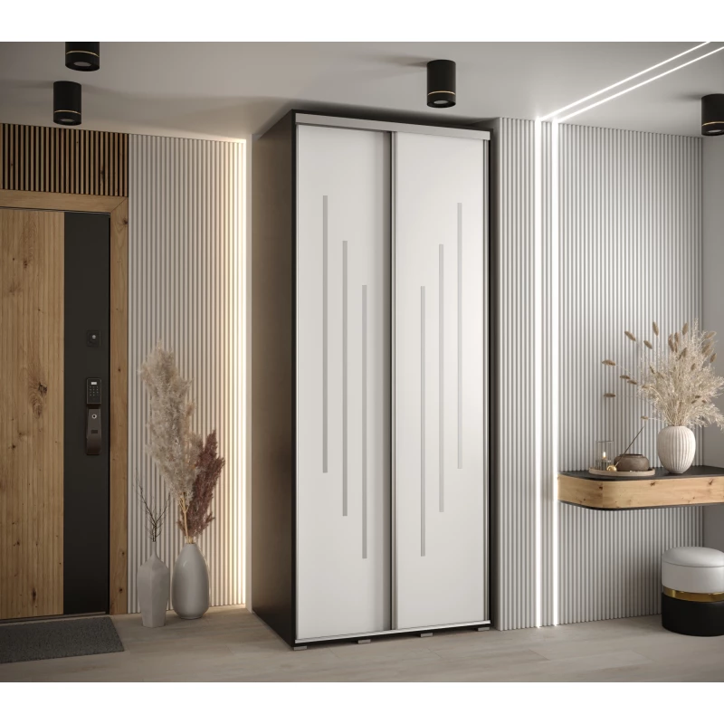 Šatní skříň YVONA 8 - 110/60 cm, černá / bílá / stříbrná