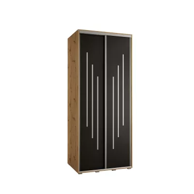 Šatní skříň YVONA 8 - 120/60 cm, dub artisan / černá / stříbrná
