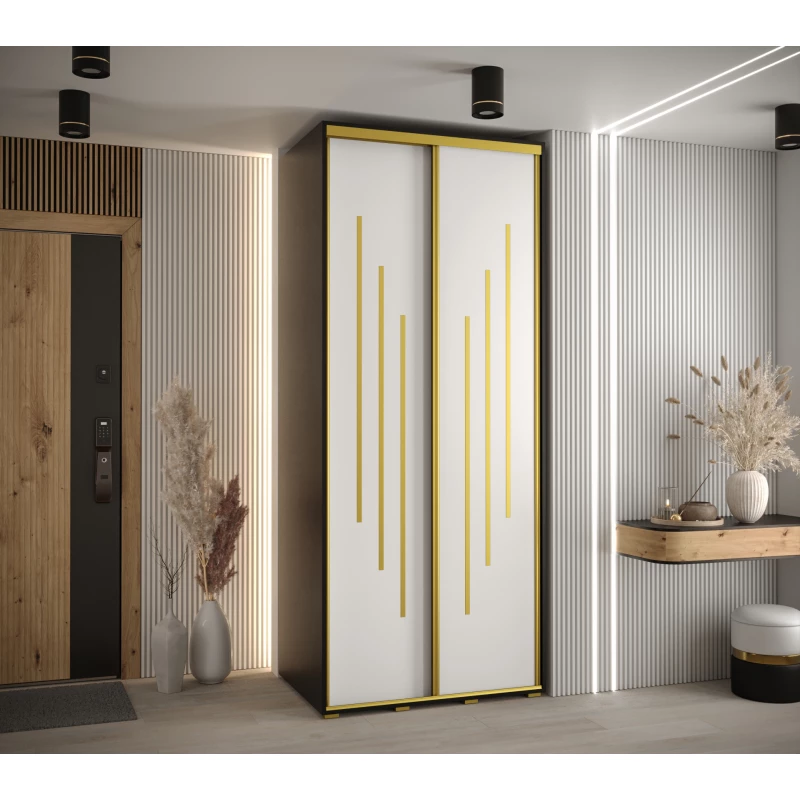 Šatní skříň YVONA 8 - 120/60 cm, černá / bílá / zlatá