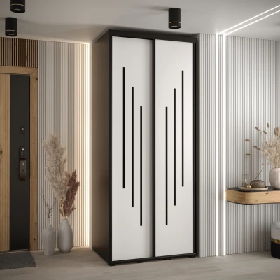 Šatní skříň YVONA 8 - 120/60 cm, černá / bílá / černá