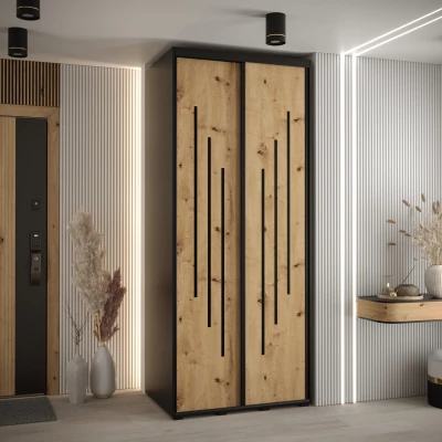 Šatní skříň YVONA 8 - 120/60 cm, černá / dub artisan / černá