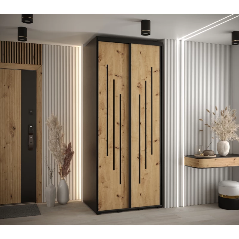 Šatní skříň YVONA 8 - 120/60 cm, černá / dub artisan / černá