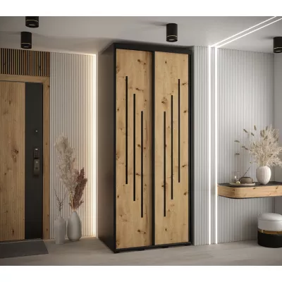 Šatní skříň YVONA 8 - 120/60 cm, černá / dub artisan / černá