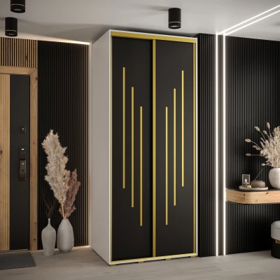 Šatní skříň YVONA 8 - 120/60 cm, bílá / černá / zlatá