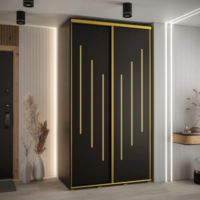 Šatní skříň YVONA 8 - 130/60 cm, černá / zlatá