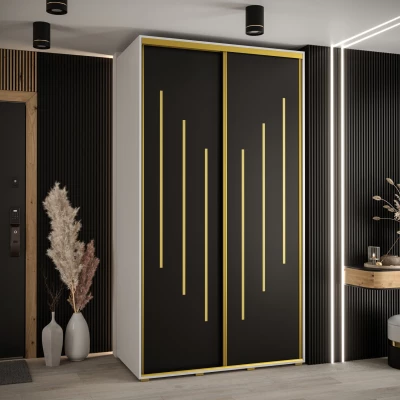 Šatní skříň YVONA 8 - 130/60 cm, bílá / černá / zlatá