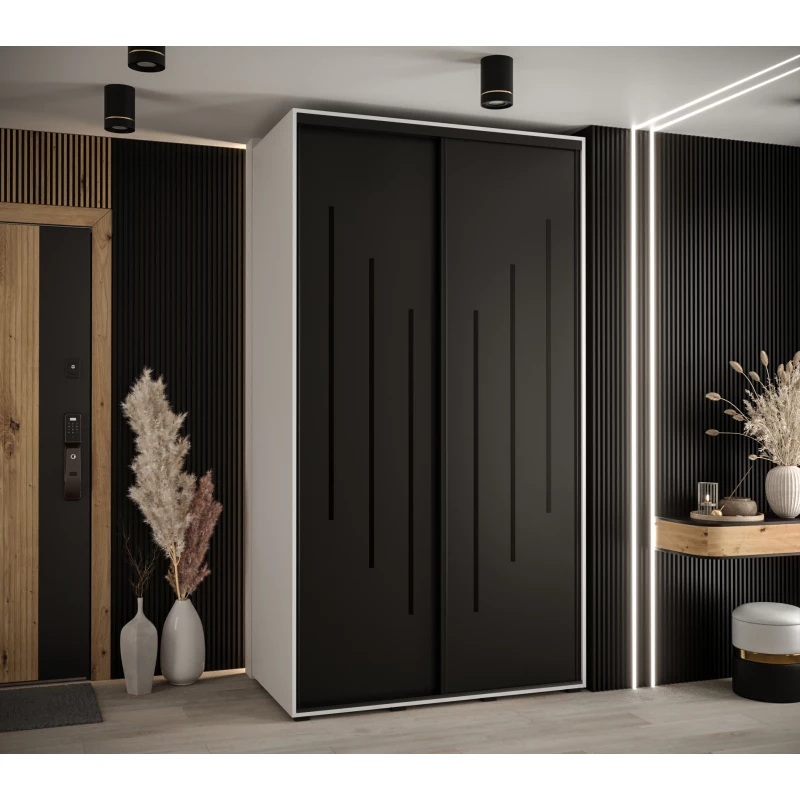 Šatní skříň YVONA 8 - 130/60 cm, bílá / černá / černá