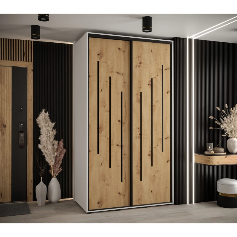 Šatní skříň YVONA 8 - 130/60 cm, bílá / dub artisan / černá
