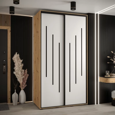 Šatní skříň YVONA 8 - 140/60 cm, dub artisan / bílá / černá