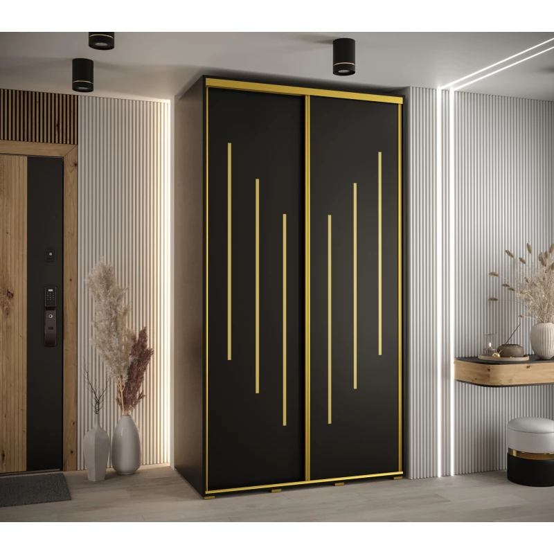 Šatní skříň YVONA 8 - 140/60 cm, černá / zlatá