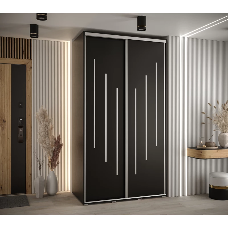 Šatní skříň YVONA 8 - 140/60 cm, černá / stříbrná