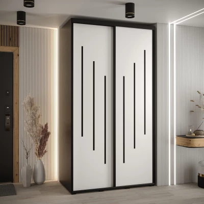 Šatní skříň YVONA 8 - 140/60 cm, černá / bílá / černá