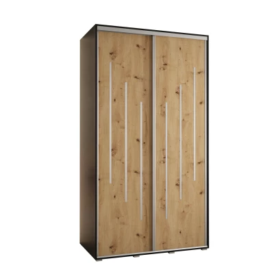 Šatní skříň YVONA 8 - 140/60 cm, černá / dub artisan / stříbrná