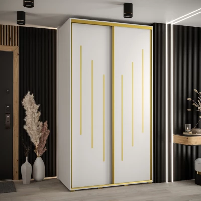 Šatní skříň YVONA 8 - 140/60 cm, bílá / zlatá