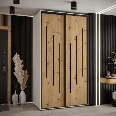 Šatní skříň YVONA 8 - 140/60 cm, bílá / dub artisan / černá