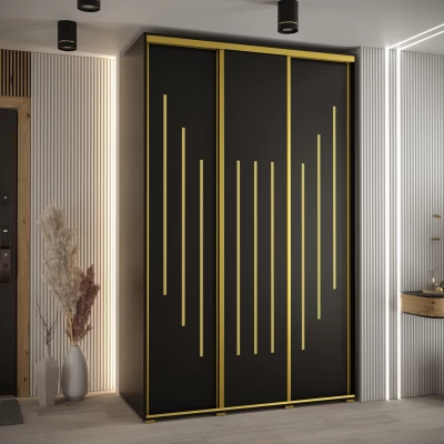 Šatní skříň YVONA 8 - 150/60 cm, černá / zlatá