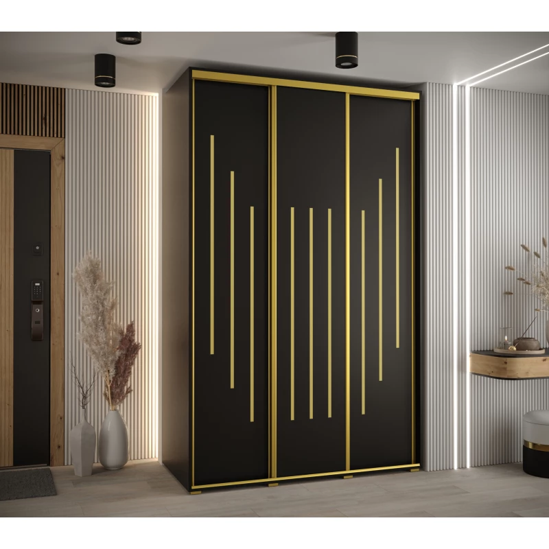 Šatní skříň YVONA 8 - 150/60 cm, černá / zlatá